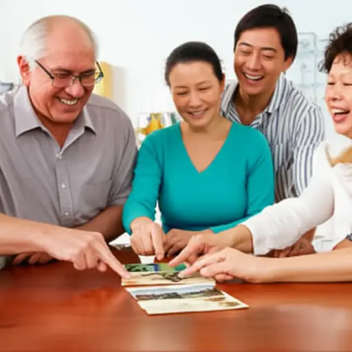 他们一边看着老照片，一边开玩笑并大笑。