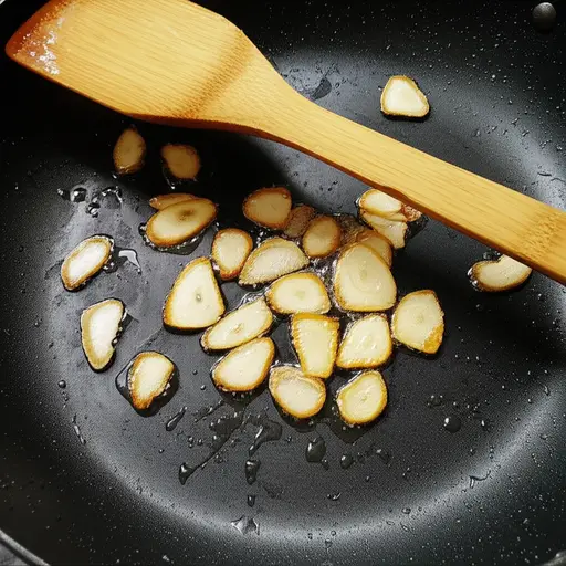 注意大蒜不要煎太久，不然会烧焦。