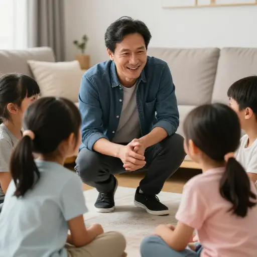 他从未对孩子们提高嗓门（即从未对他们大声怒斥）。