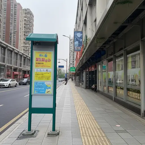 公共汽车站在超市外面。