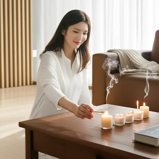 她为客厅买了一些香薰蜡烛。