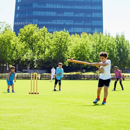 孩子们正在公园里打板球。