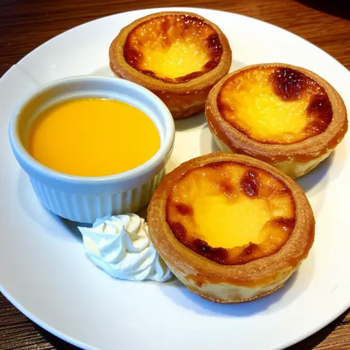 趁热上桌蛋挞，配以蛋奶沙司或搅打奶油。