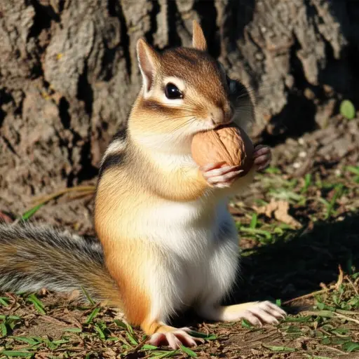 你可以看它吃东西：用后腿站立，前腿拿着坚果，然后把整个坚果放进它嘴巴两边的其中一个“袋子”里。