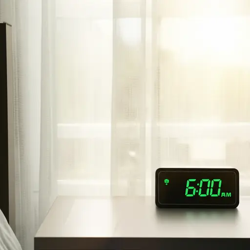 我的闹钟每天早上六点响。