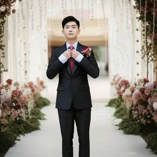 新郎在仪式前看起来很紧张。