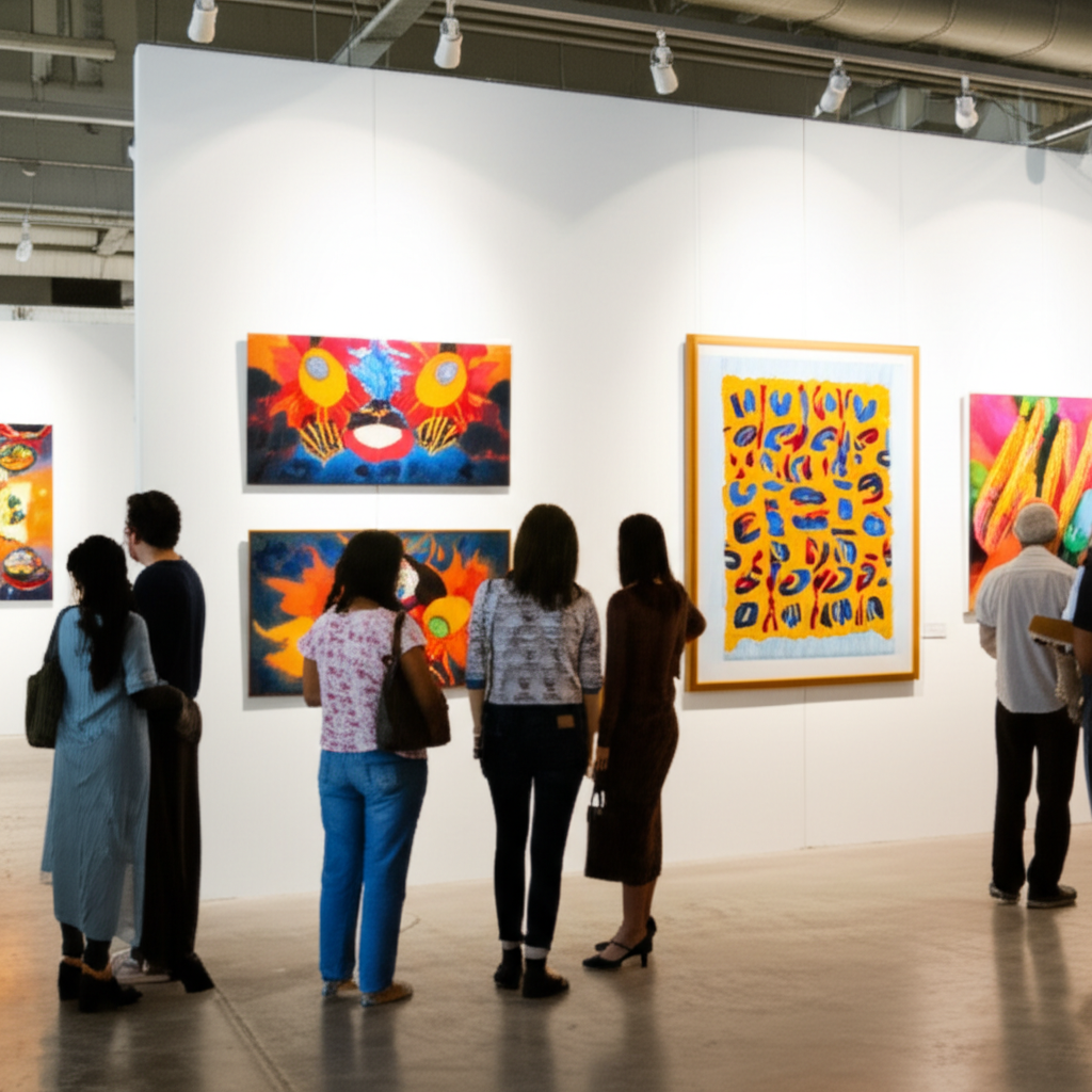 艺术展吸引了许多参观者。