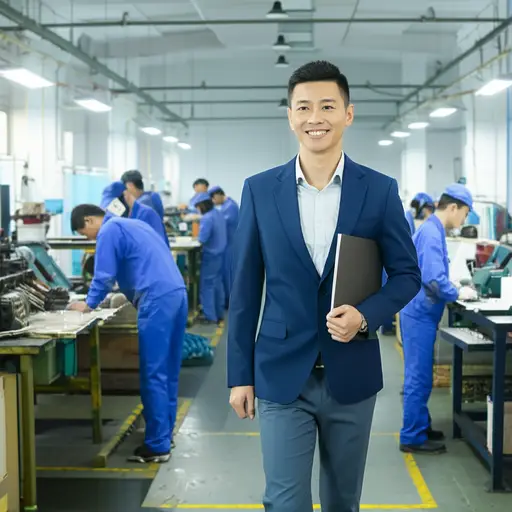 经理穿过了繁忙的工厂车间。