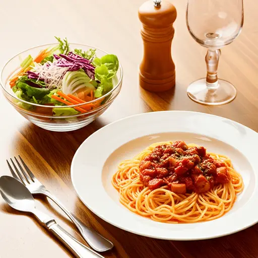 我点了意大利面和一份混合沙拉。