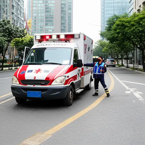 救护车急救人员几分钟内就到达了现场。