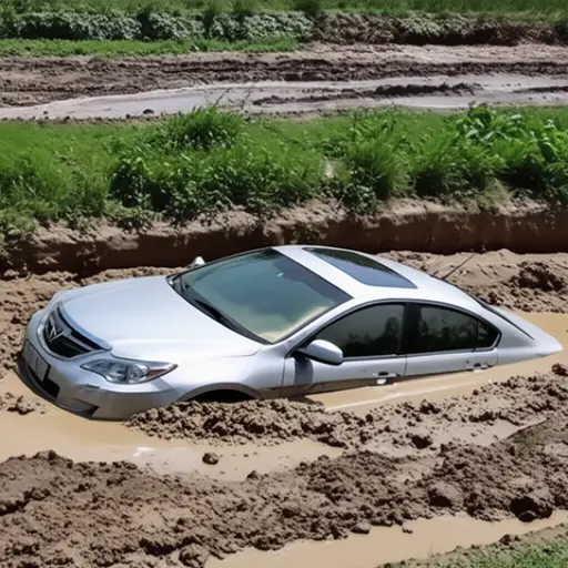 我的车陷在泥里了。