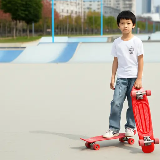 我哥哥的滑板是红色的。