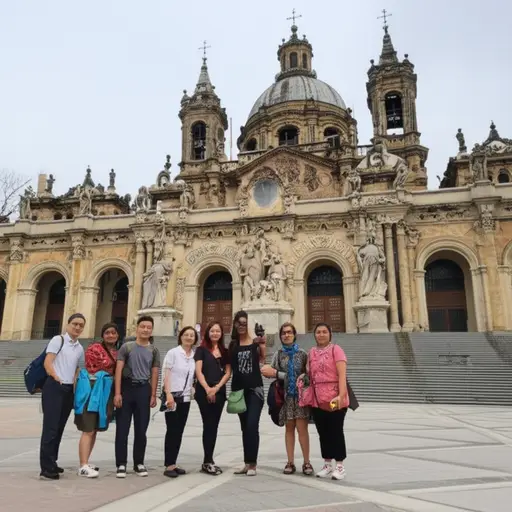 许多游客游览西欧。