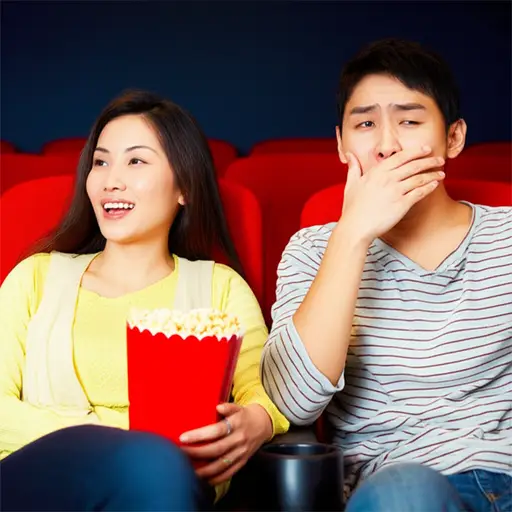 看电影时我感到困倦，但Yoshie很享受。