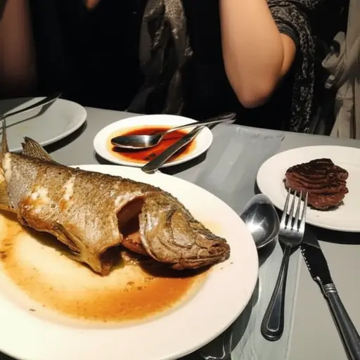 我不知道是选鱼还是牛排。