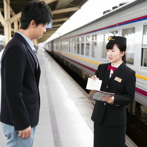 我与一名机组人员谈了火车时刻表的事。