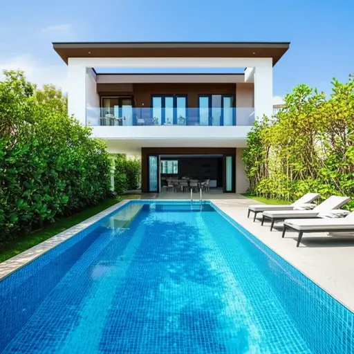 他们的房子有自己的游泳池。