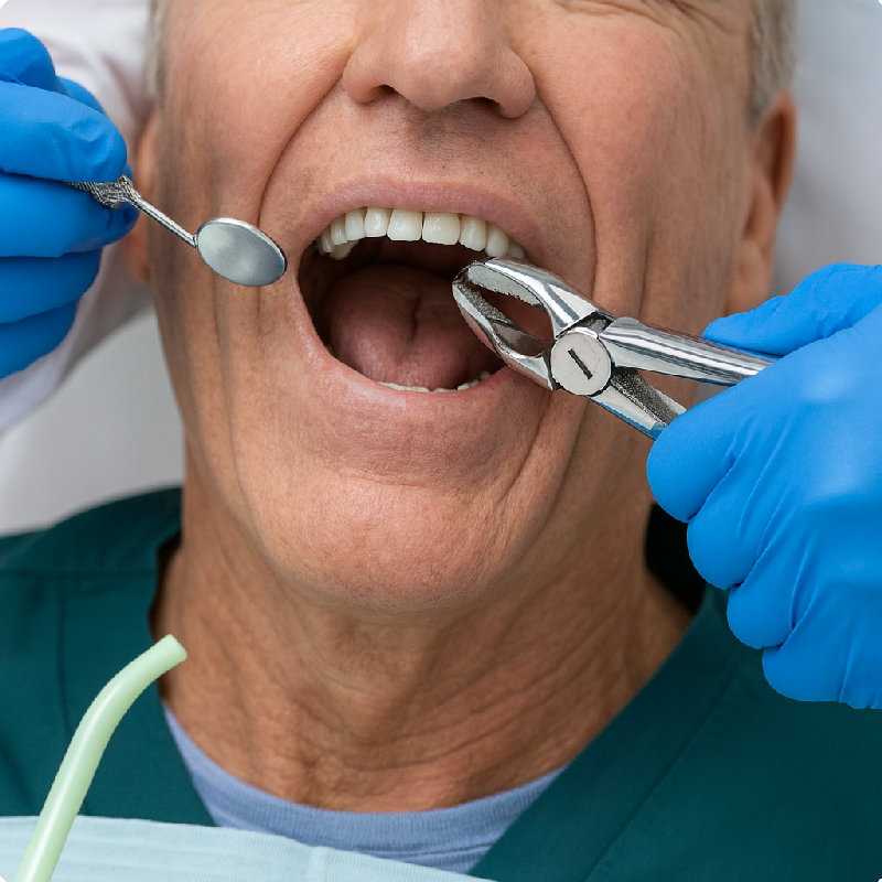 牙医拔掉了他的坏牙。