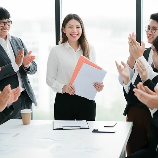 有一天我见到她，她告诉我她被提升为部门负责人。