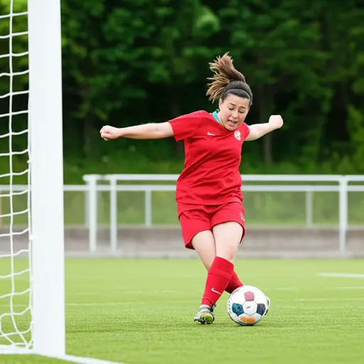 她差点就得分了，但球击中了门柱。