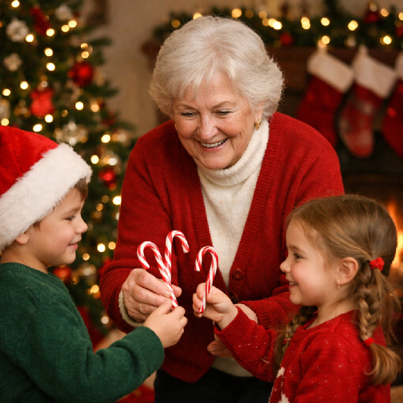 奶奶给了每个孩子一根糖棒作为奖励。