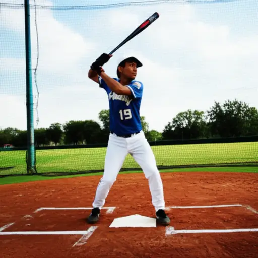 他拿着球棒站在击球区。