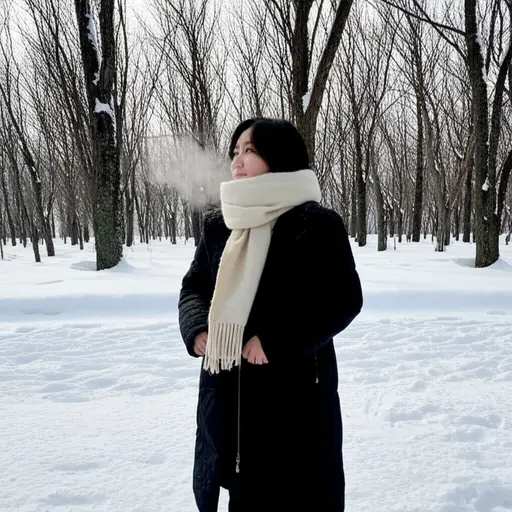 冬天时，她总是穿着暖和的外套出门。