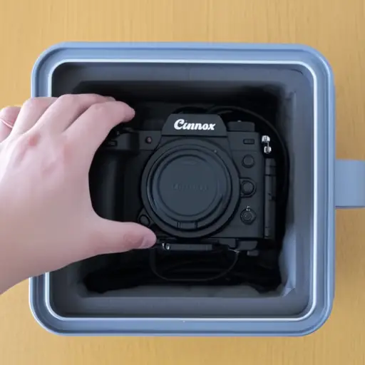 他把相机放在一个防震保护盒里。