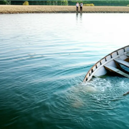 当我们到达对岸时，船正在快速下沉。