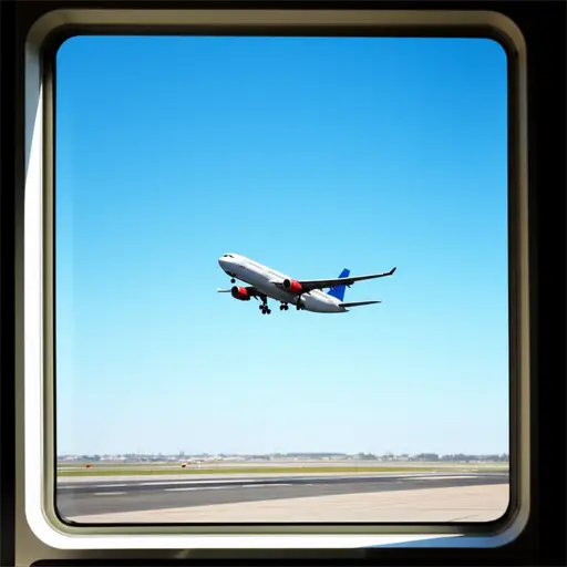 我透过窗户看到一架飞机正在起飞。