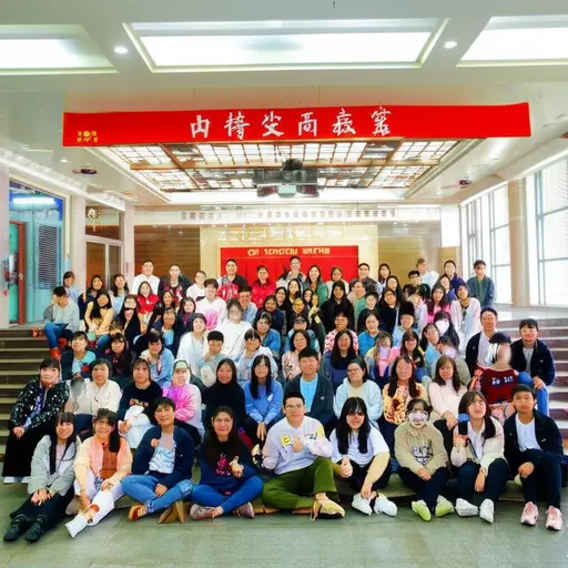 我们在大厅里举行了新生欢迎会。