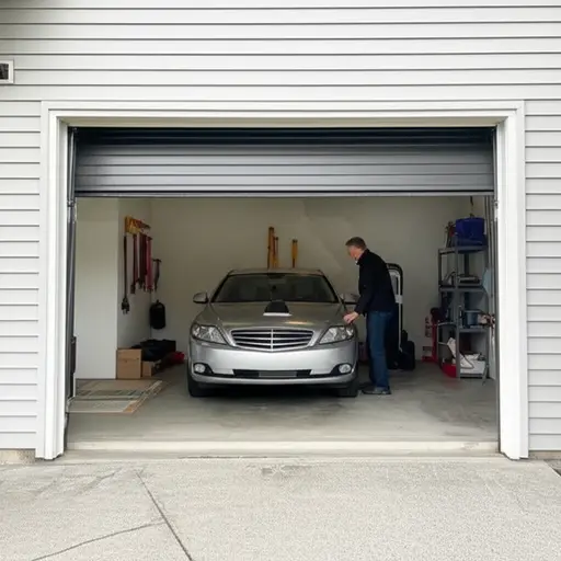 我爸爸把车停在车库里。