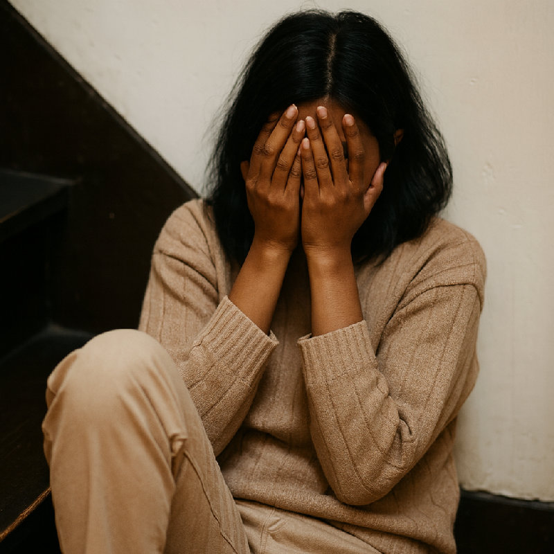 她双手掩面，哭了起来。