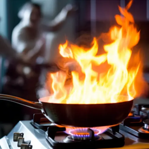 昨晚，煎锅着火时，我们厨房里上演了一出戏剧性事件。