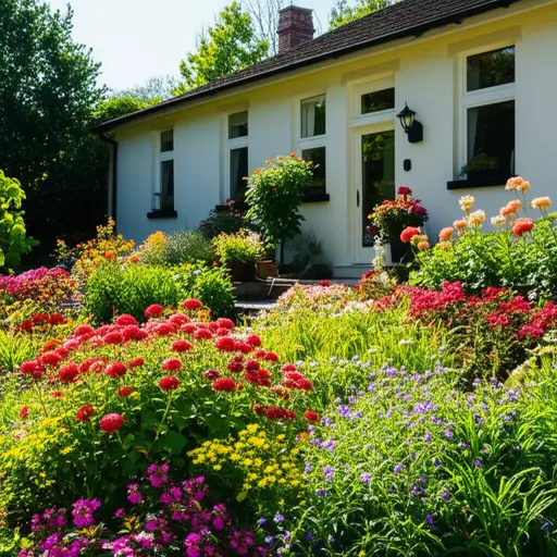 我们房子后面有一个漂亮的花园。