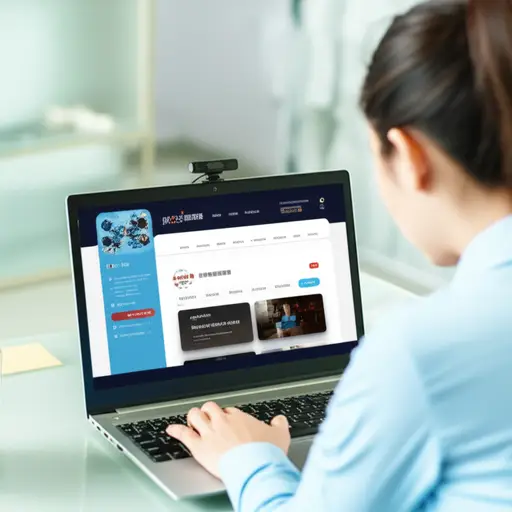 她在在线课程中使用网络摄像头。