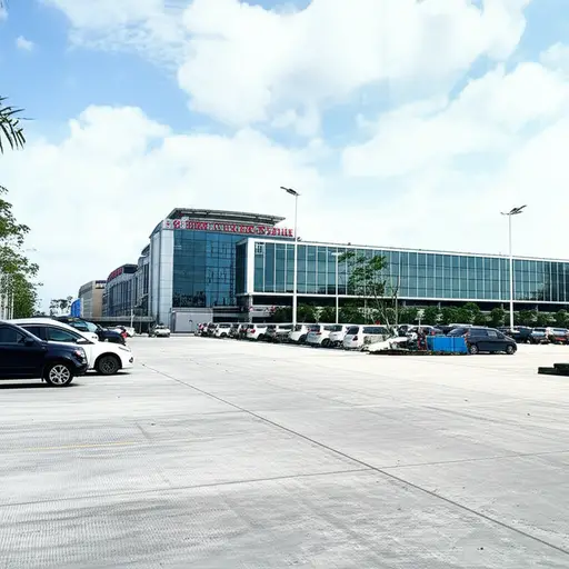 我们把车停在购物中心的停车场。