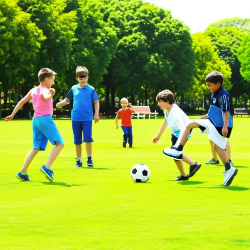 孩子们在公园里玩球。