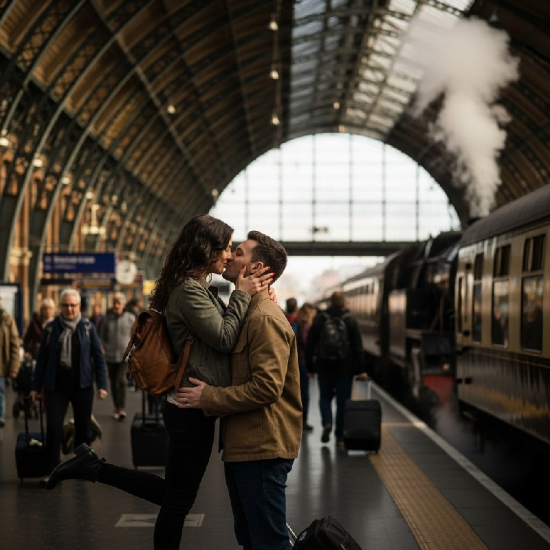 他们在车站互相吻别。