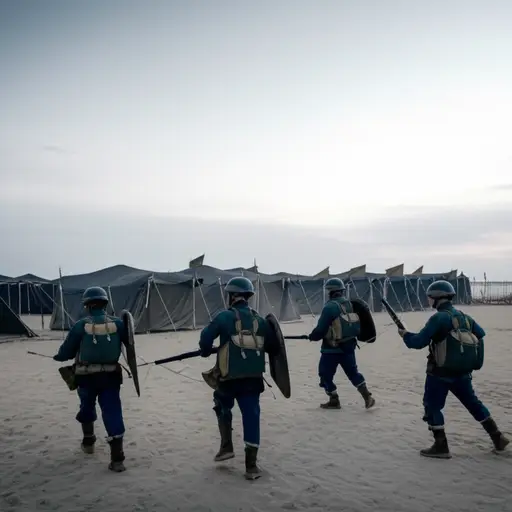 士兵们在黎明时攻击了敌营。