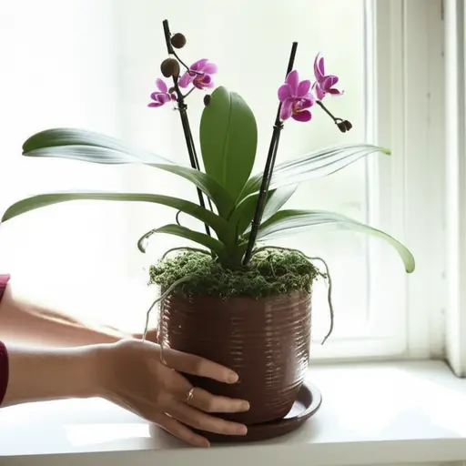 她为她的兰花买了一个漂亮的陶制花盆。