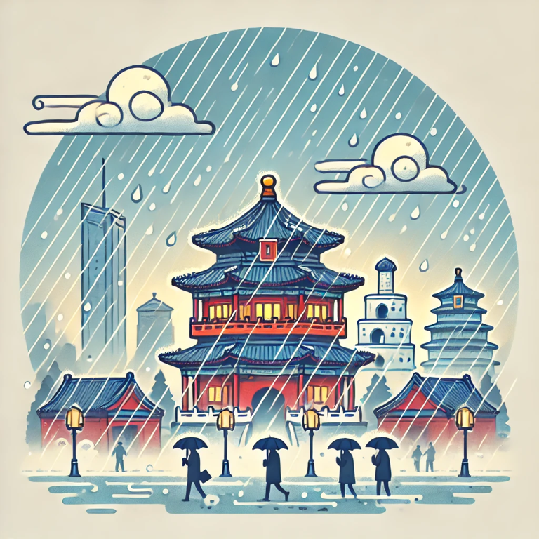 北京的天气怎么样？天气凉爽，有雨。