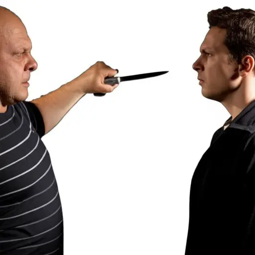 他说那个男人用刀指着他。