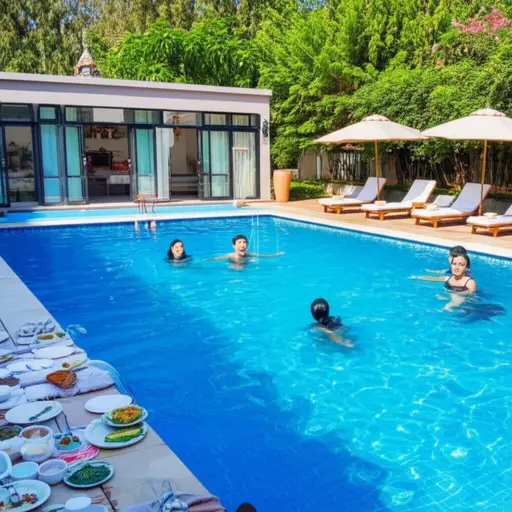 午饭后，我们快速游了个泳。