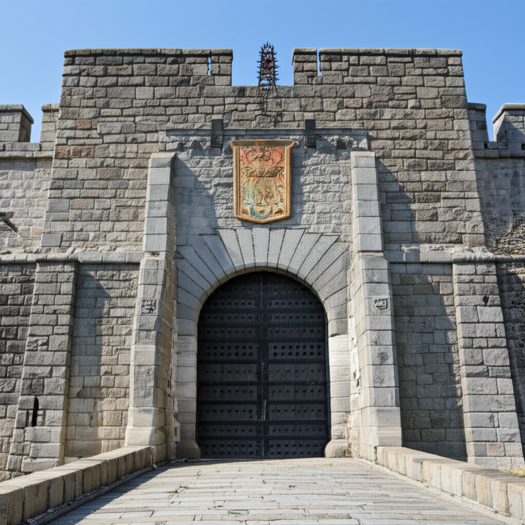 古老的城门是用坚固的石头建造的。