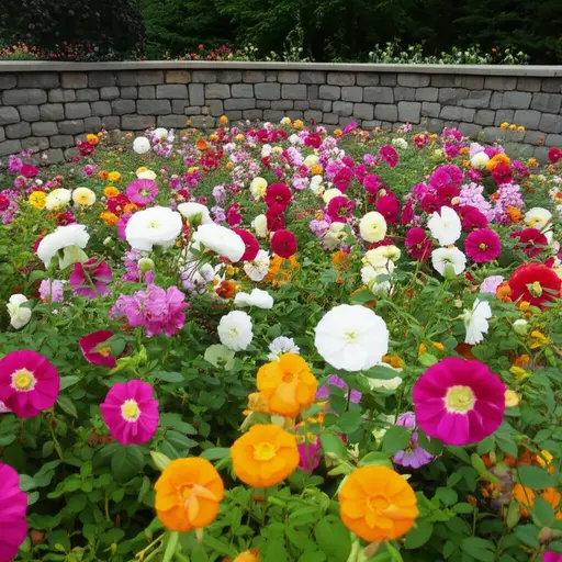 花园周围有一堵矮墙。