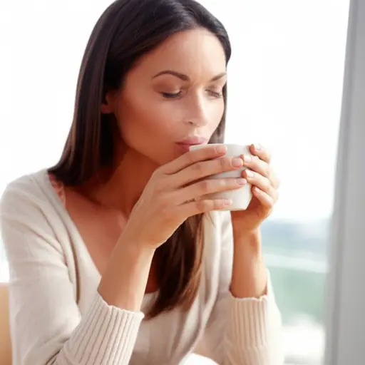 她在喝之前吹了吹咖啡。