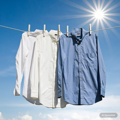 她把衣服挂在阳光下晾干。