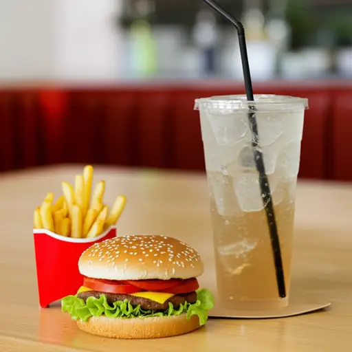 这个套餐包含汉堡、薯条和一杯饮料。