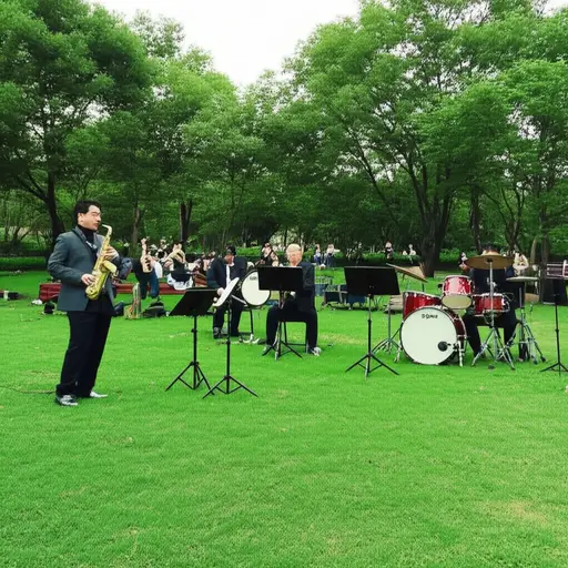 他们能听到远处一支爵士乐队在演奏。